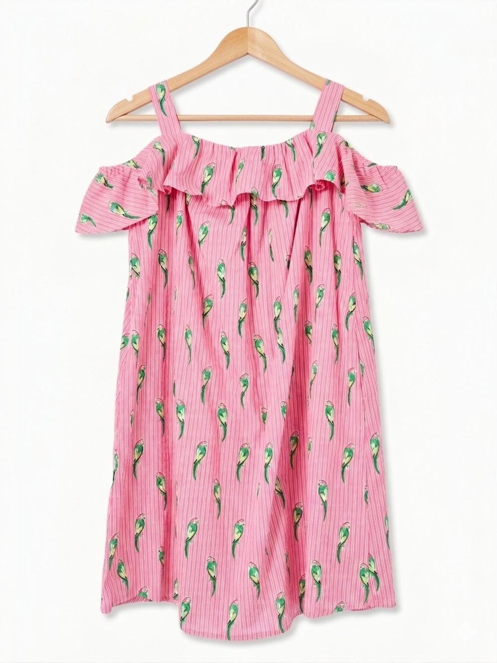 Crown & Ivy Cold Shoulder Ruffle Dress Pockets Lined Tropical Women’s Medium
